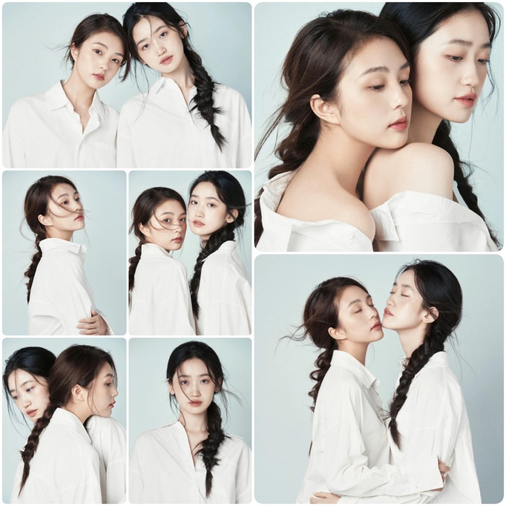 图片[1]-KH1016 纯白恋曲：简约风闺蜜写真，浅蓝背景下绽放的温柔情谊-窥幻映画