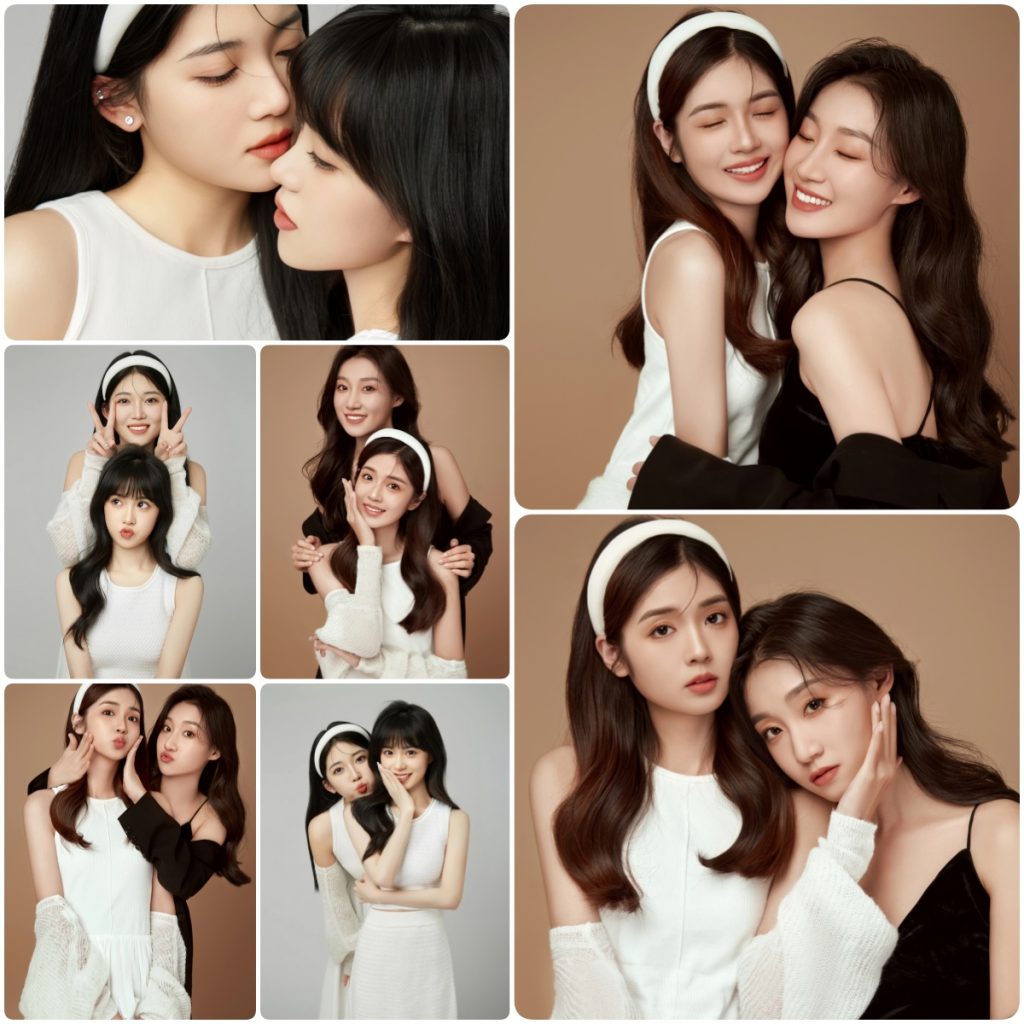 图片[1]-KH1017 黑白与棕：优雅闺蜜写真，极简风定格姐妹的温柔时光-窥幻映画