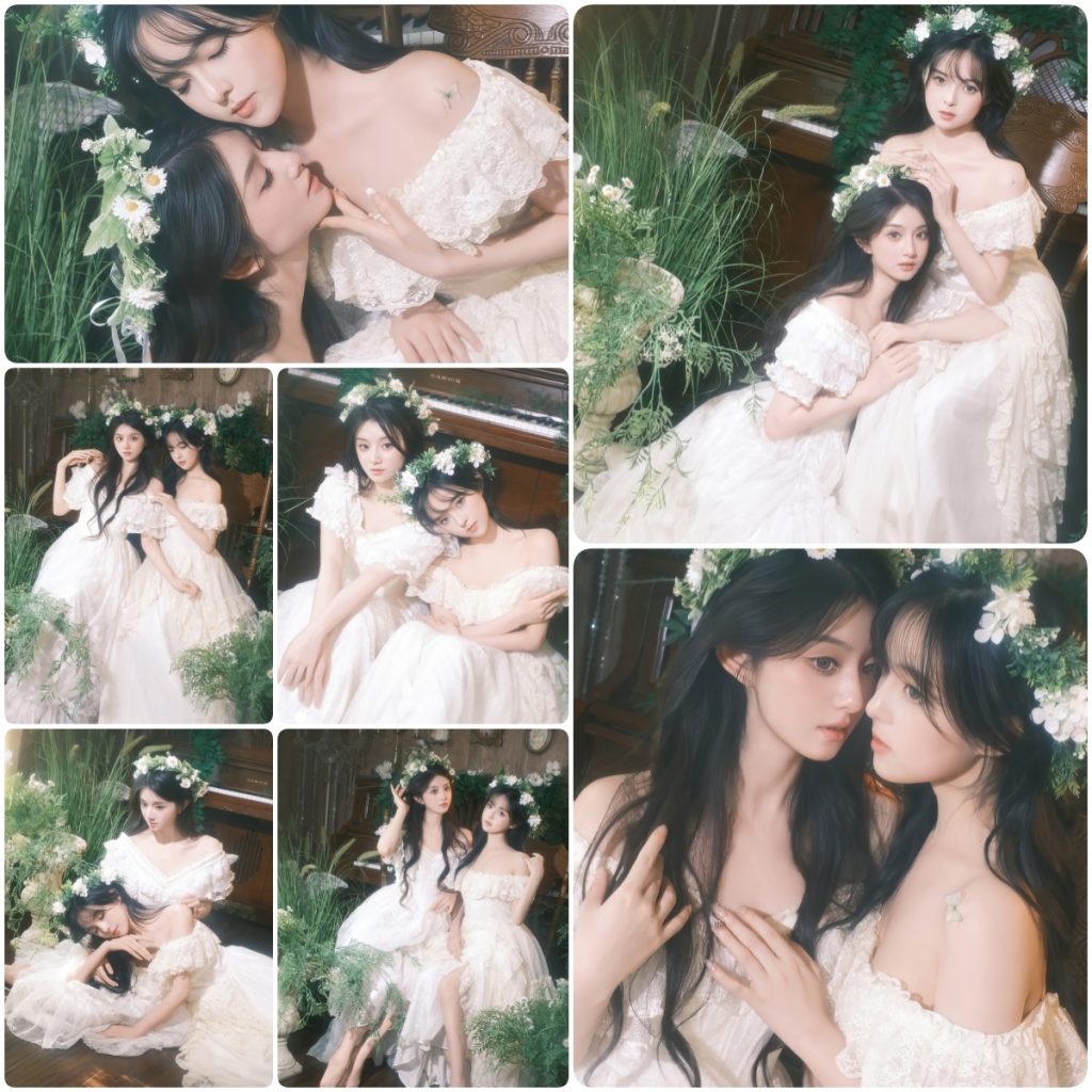 图片[1]-KH1018 氧气感森系闺蜜写真：白裙花环演绎绿野仙踪般的梦幻情谊-窥幻映画