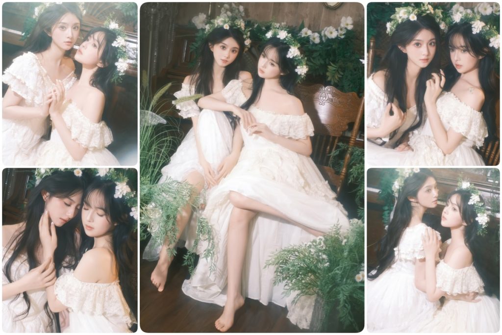 图片[2]-KH1018 氧气感森系闺蜜写真：白裙花环演绎绿野仙踪般的梦幻情谊-窥幻映画