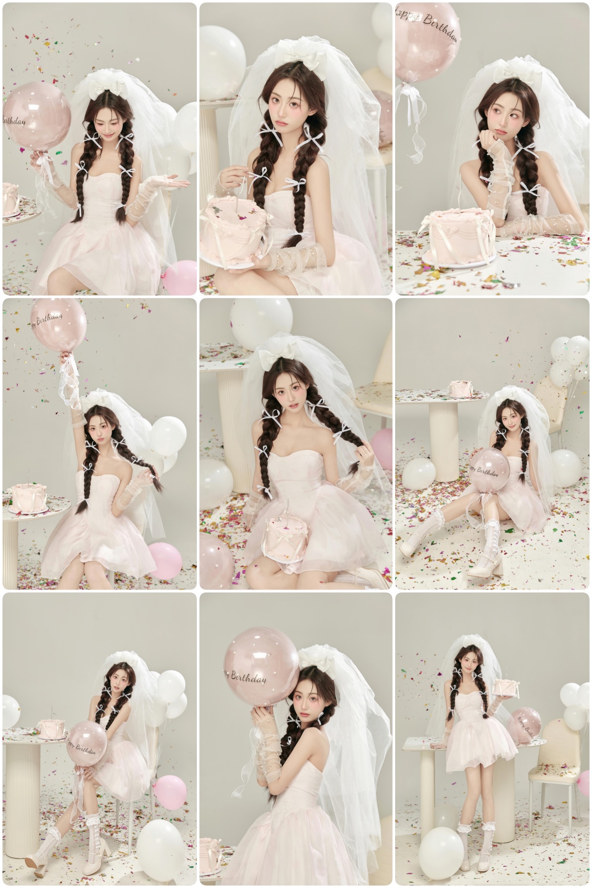 图片[1]-KH1027 粉色蜜语：头纱少女的生日梦境九宫格写真-窥幻映画