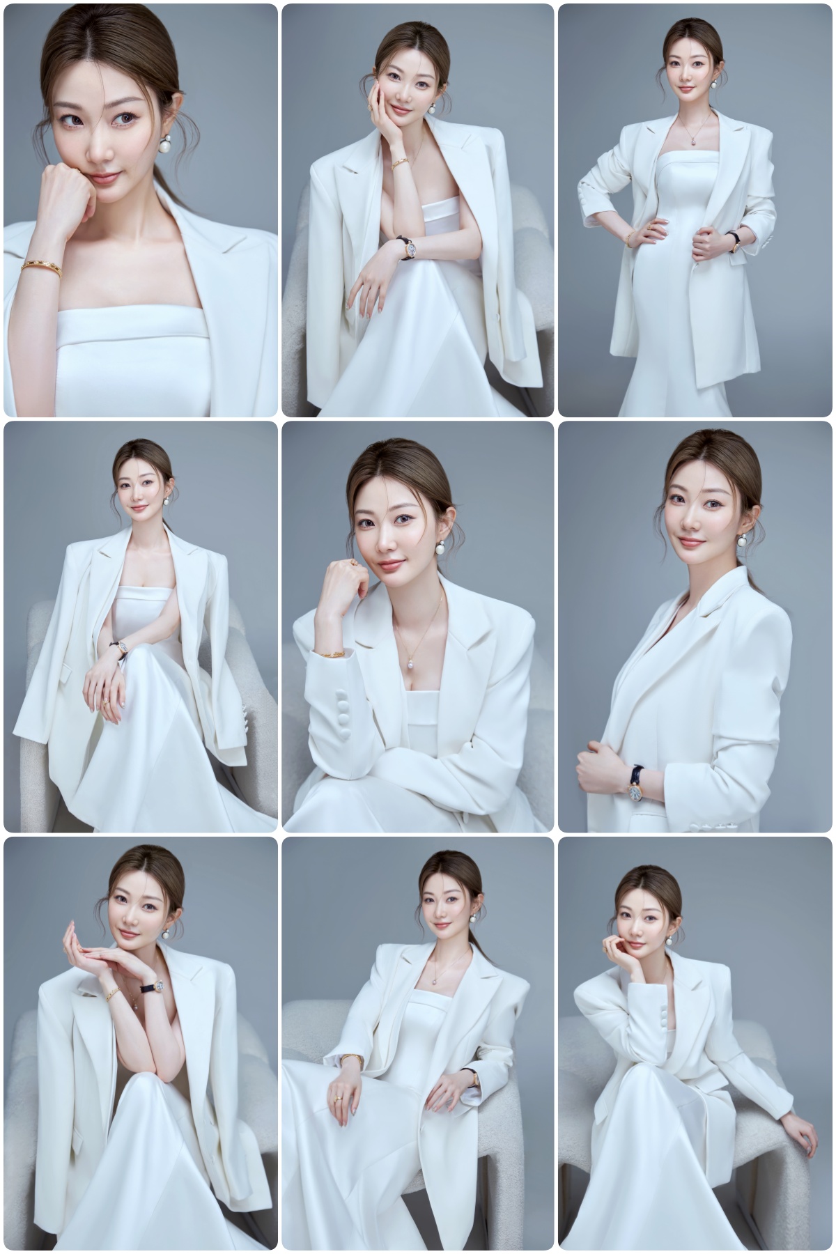 图片[1]-KH1034 纯白序章：极简主义下的高级感西装套装九宫格写真-窥幻映画