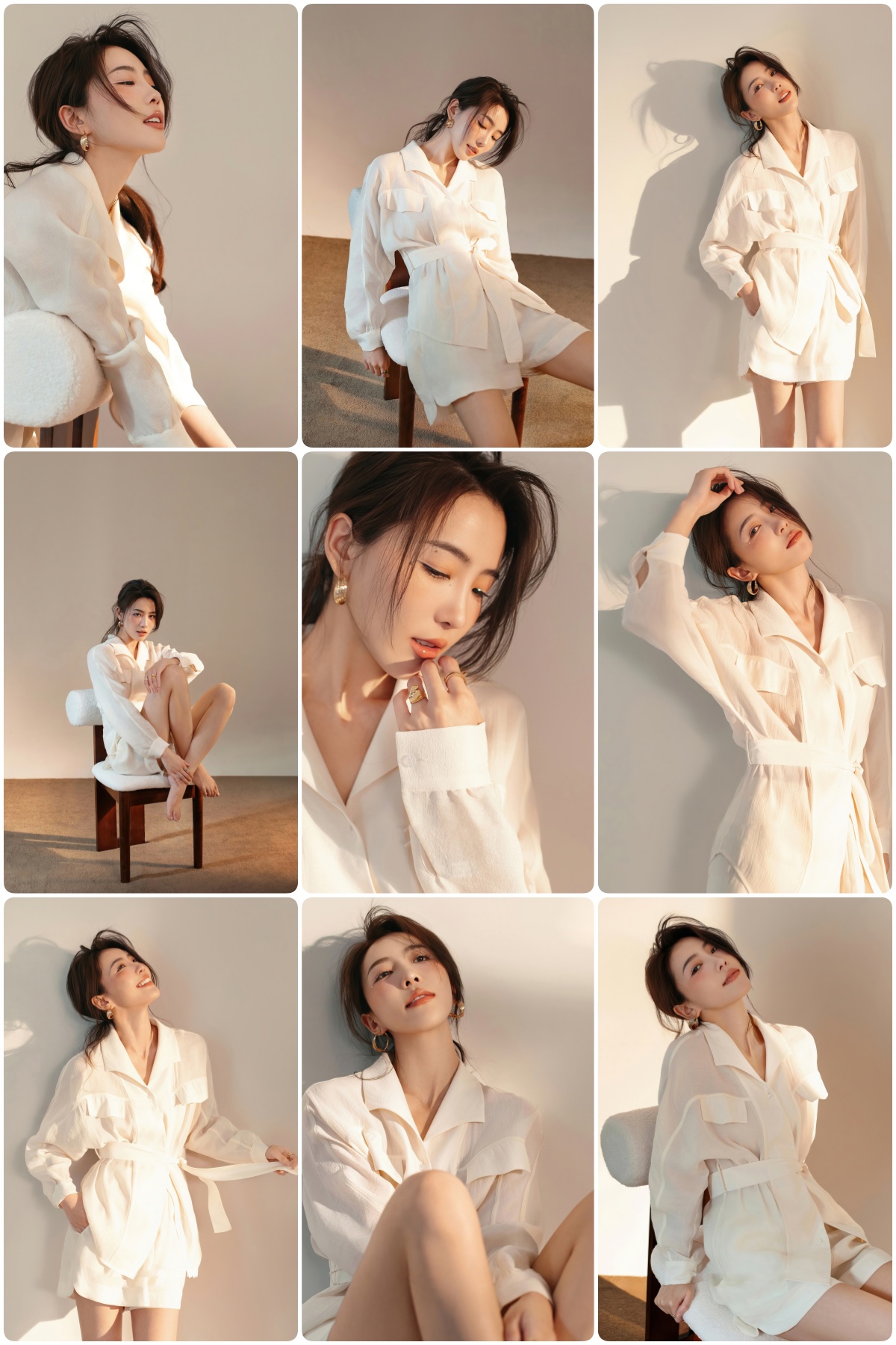 图片[1]-KH1035 白色叙事诗：极简暖调下的九宫格气质穿搭随拍-窥幻映画