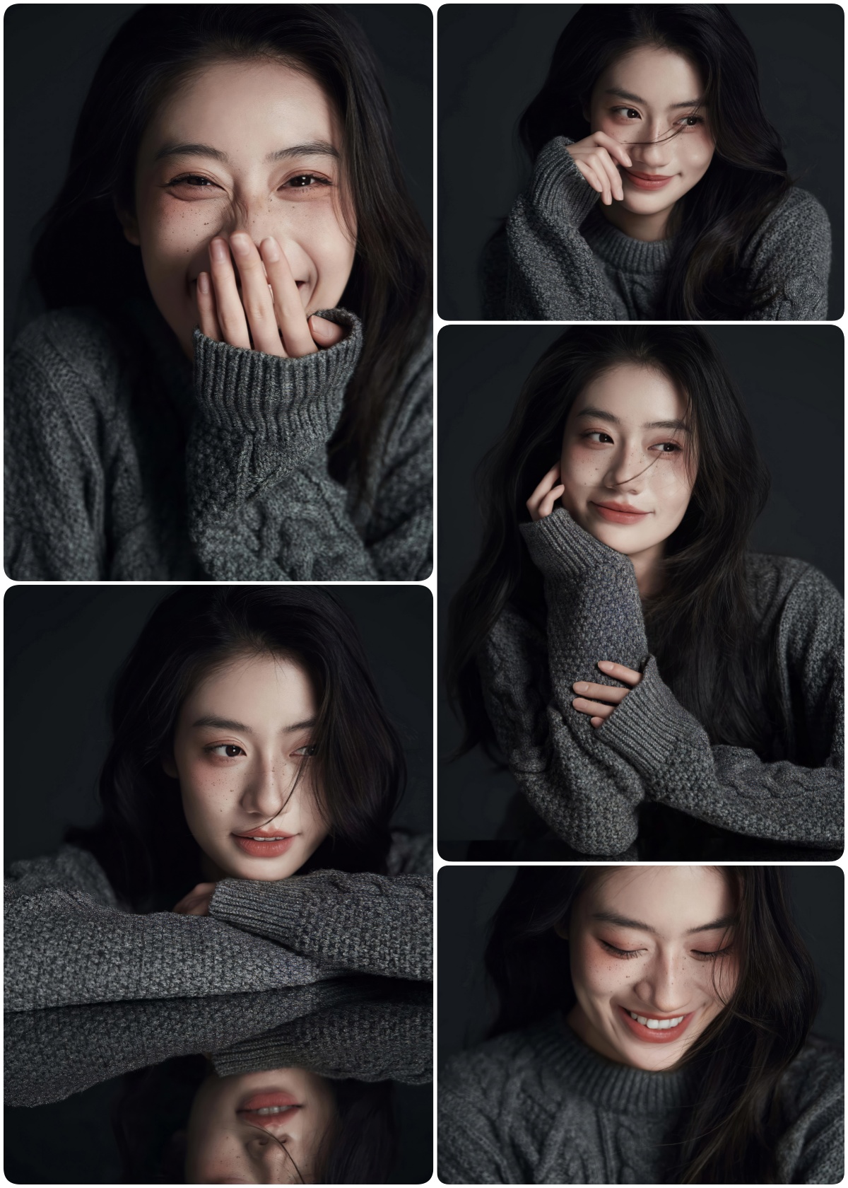 图片[1]-KH1040 灰调叙事曲：六宫格情绪肖像中的沉静与温柔-窥幻映画