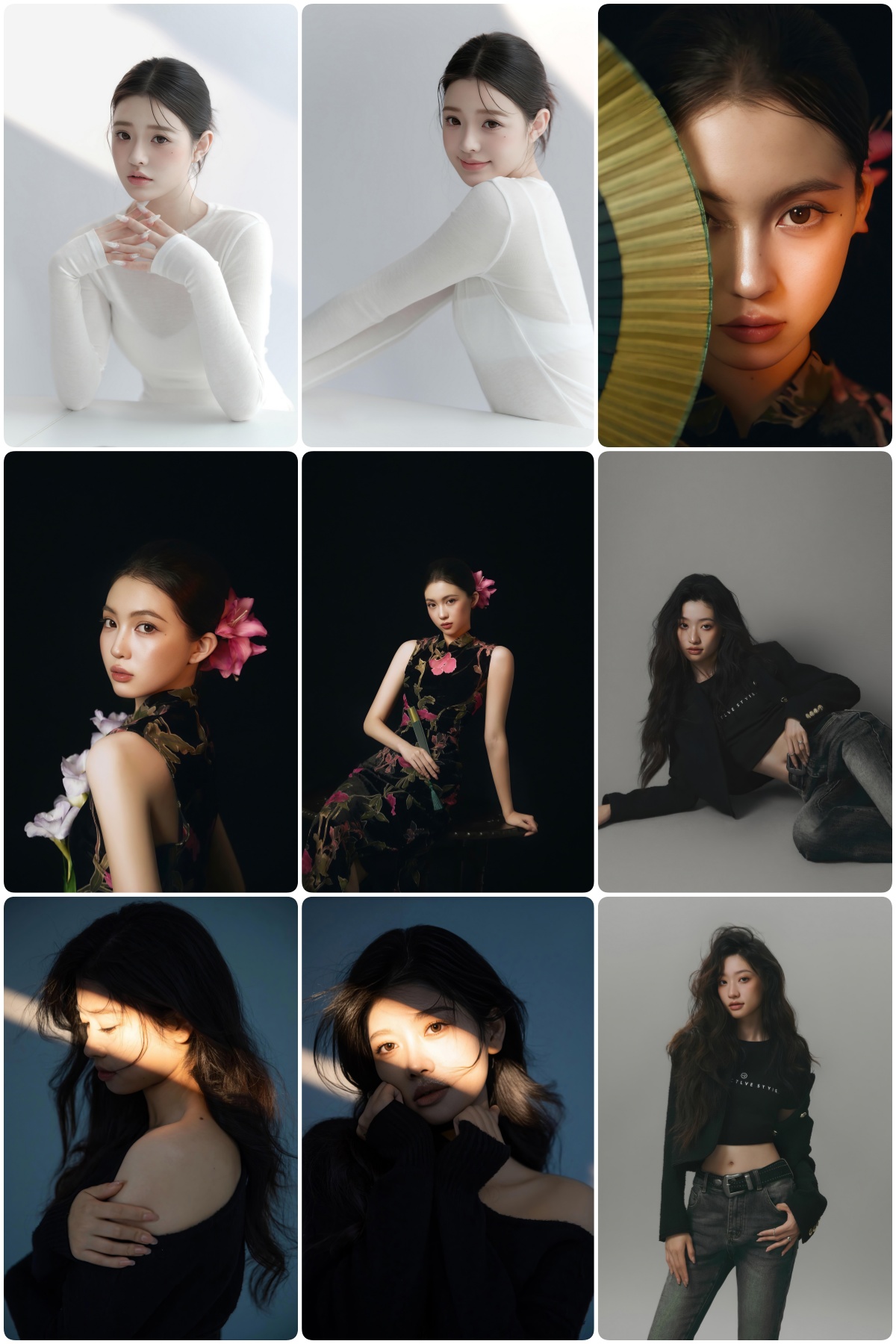 图片[1]-KH1041 九宫格叙事：从复古旗袍到现代休闲的多面魅力影像辑-窥幻映画