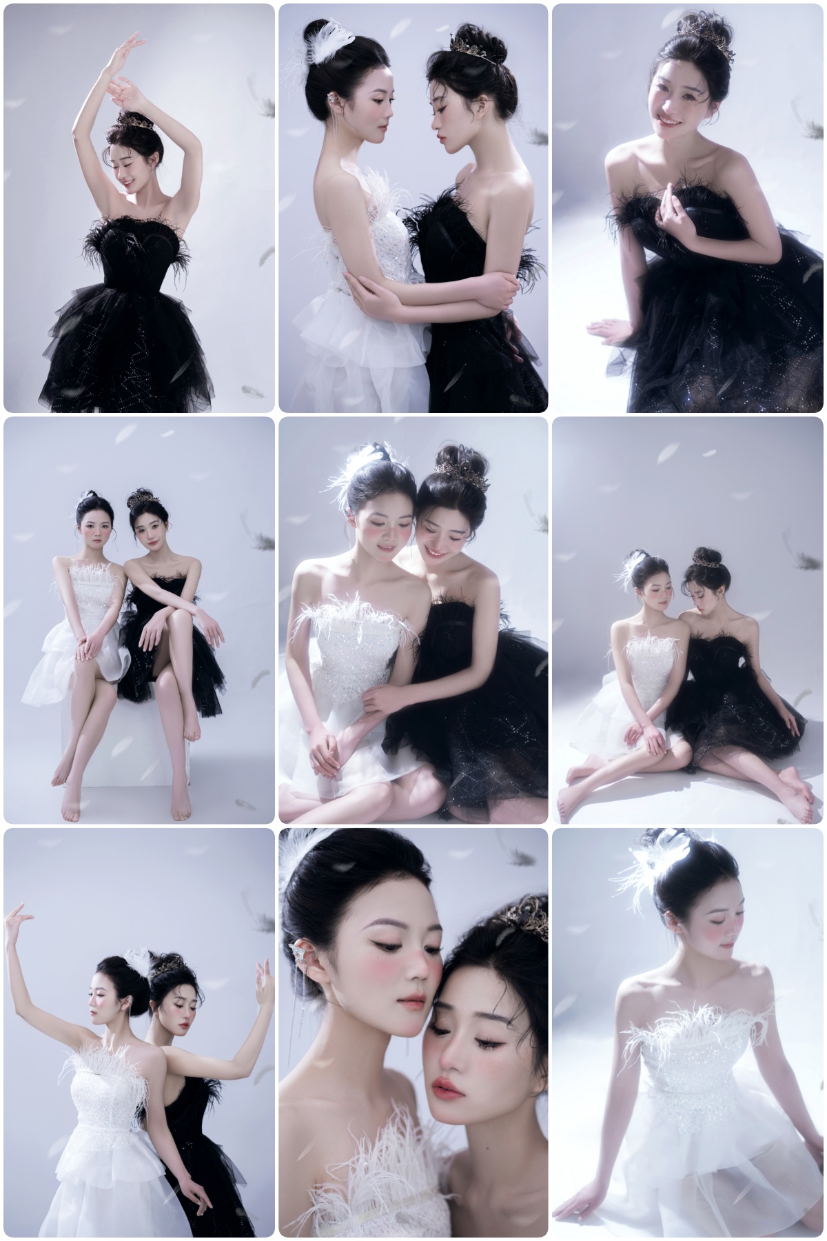 图片[1]-KH1046 黑白羽梦：双生花礼服闺蜜写真，于灰白秘境中翩然起舞-窥幻映画