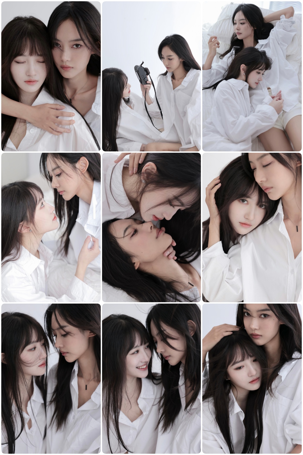 图片[1]-KH1048 纯白絮语：九宫格闺蜜写真，在极简光影中镌刻温柔默契-窥幻映画