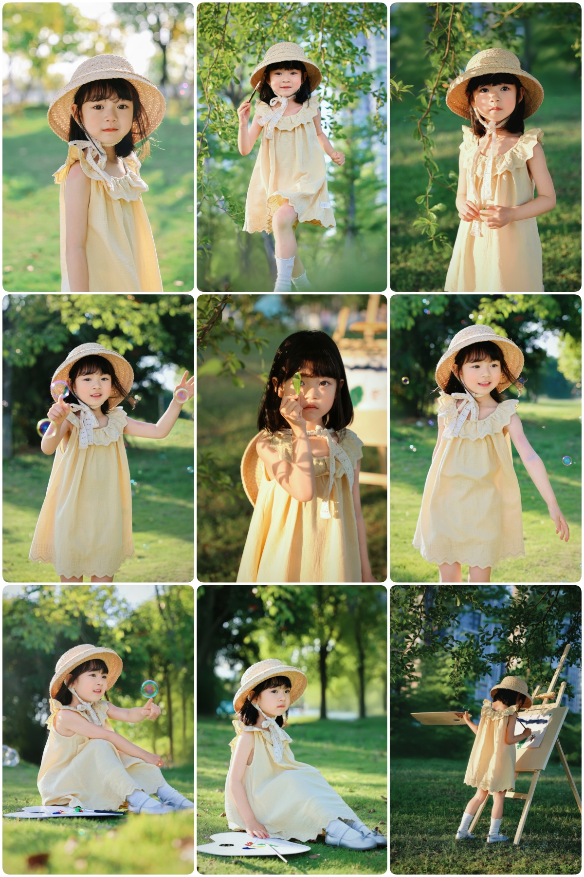 图片[1]-KH1053 夏日序曲：草帽女孩与泡泡的田园诗，在草地画布上珍藏童年-窥幻映画