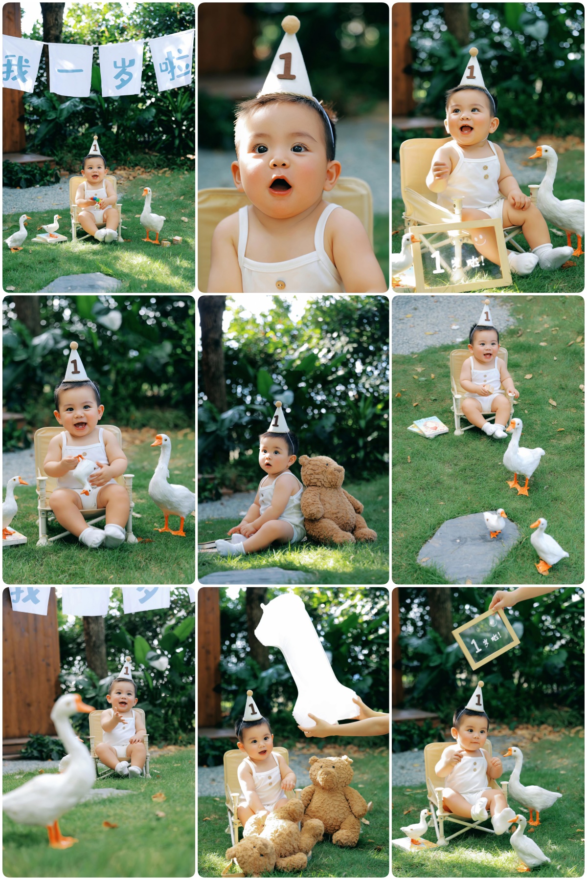 图片[1]-KH1055 绿野童趣：1岁萌娃的森系生日记录，与生日帽、小熊小鹅的初遇-窥幻映画